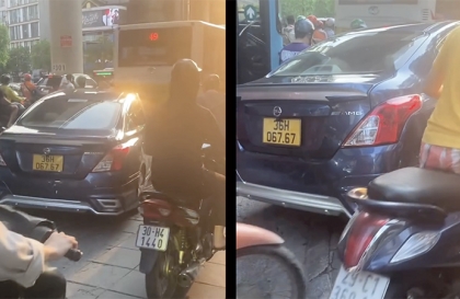 Ý thức Giao thông: Clip Nissan Sunny BKS 36H 06767 thản nhiên leo vỉa hè