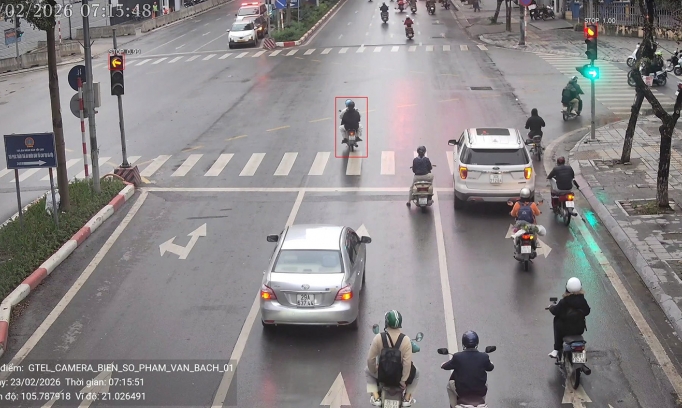 Các trường hợp vượt đèn đỏ bị camera AI phát hiện trong ngày 24/2/2026 tại nội đô Hà Nội